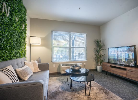 an apartment living room with a couch and a tv at The Onyx at 695, Reno, NV, 89503
