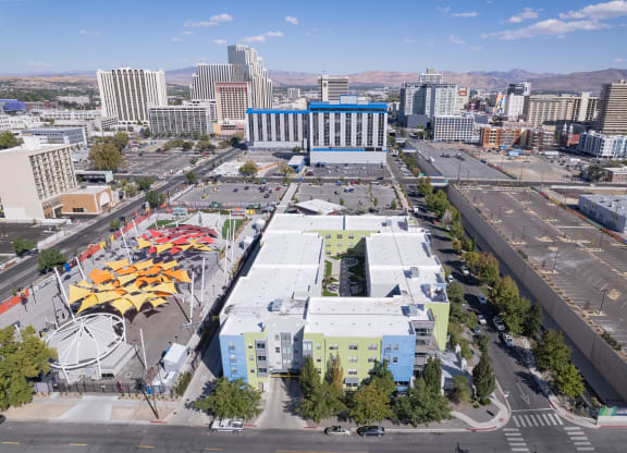 an aerial view of the convention center and the city at The Onyx at 695, Reno, NV