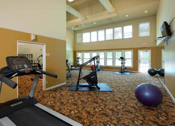 exercise equipment in the fitness center at Monroeville Apartments, Monroeville, Pennslyvania