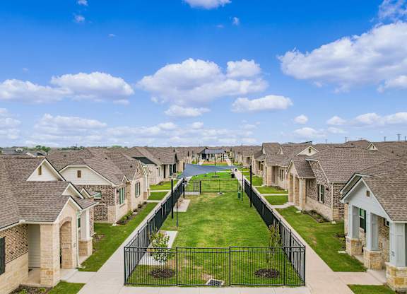 an aerial view of a row of houses