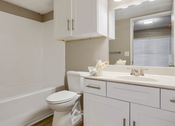 a bathroom with a sink toilet and bathtub