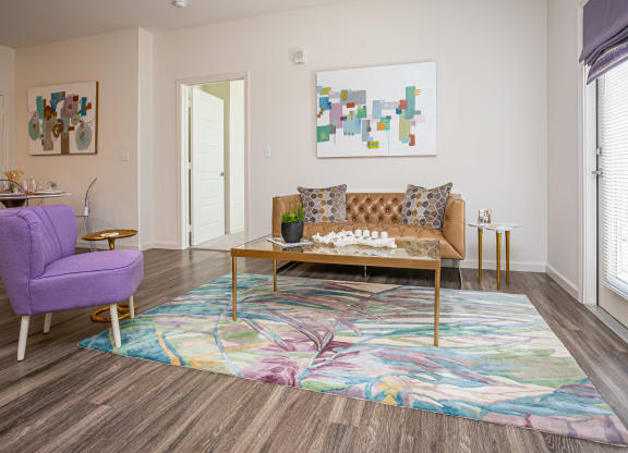 a living room with a couch and a coffee table