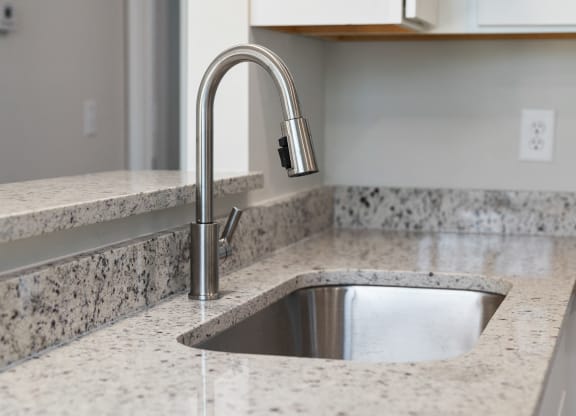 an image of a kitchen sink with a chrome faucet