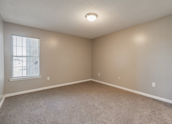 an empty room with carpet and a window