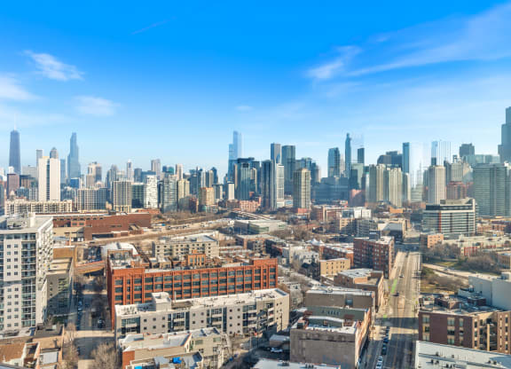 a view of the city from a skyscraper