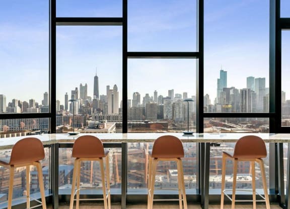 sky line views from Avenir River West apartments in Chicago