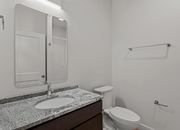 a bathroom with a sink and toilet and a mirror