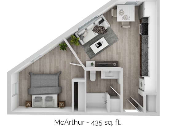 a 1 bedroom floor plan with a bathroom and a living room