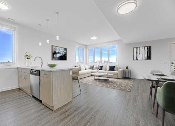 A modern kitchen with a dishwasher and sink.