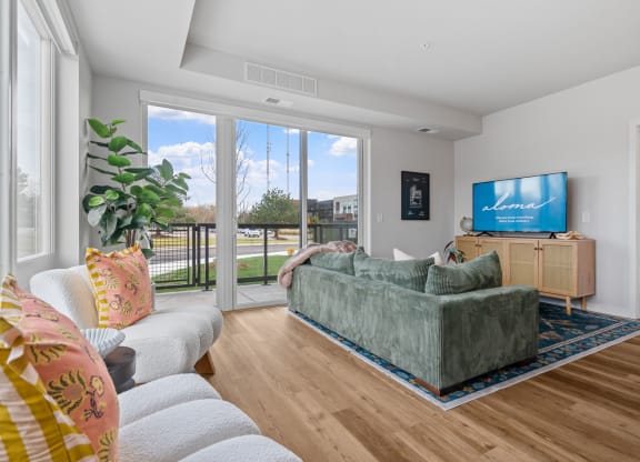 a living room with a couch and a tv