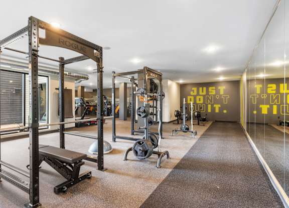 A gym with a sign that says