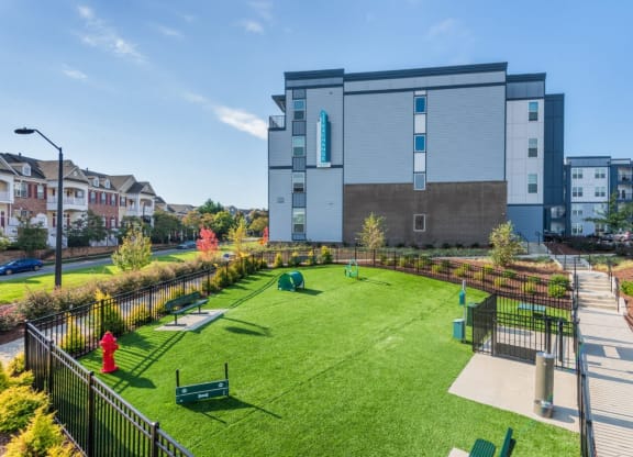 a large yard with a building in the background