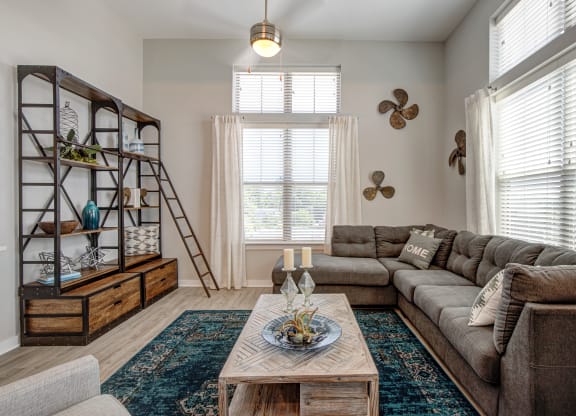 living room with large windows
