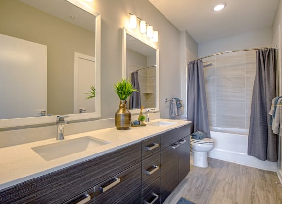 bathroom with quartz countertops