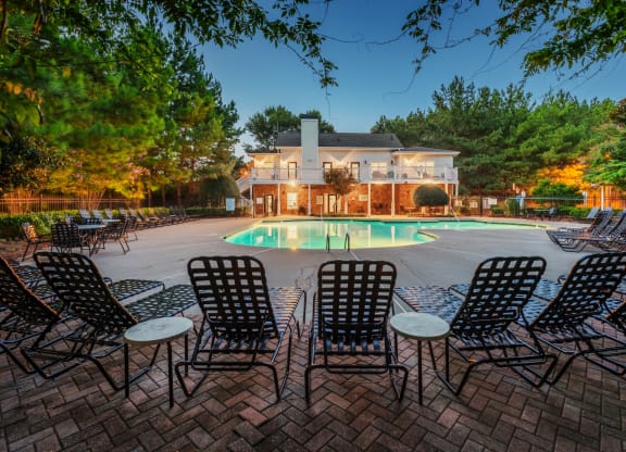 evening pool exterior and clubhouse
