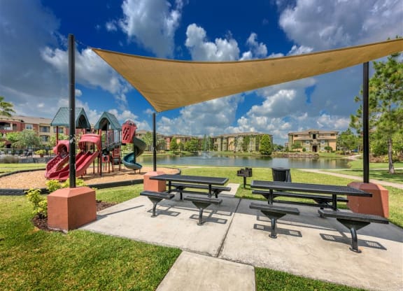 Exterior playground picnic pond
