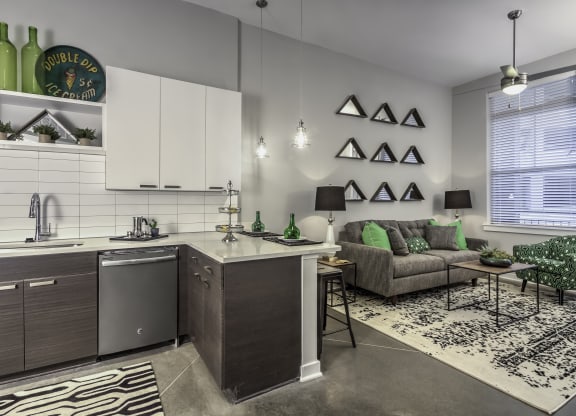 kitchen and living room