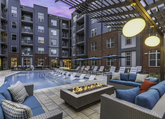 fire pit with pool area