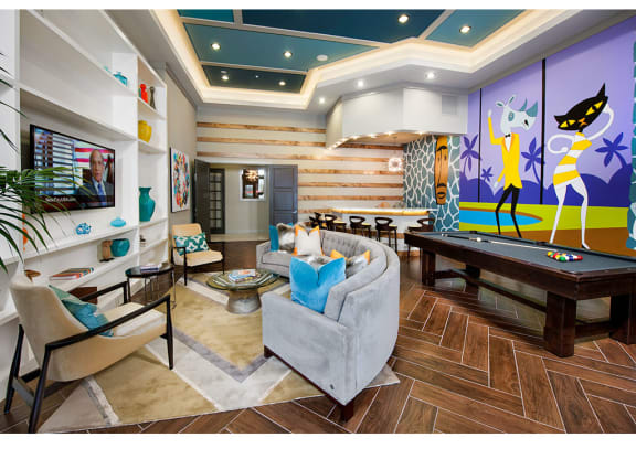 Clubroom game room with billiards