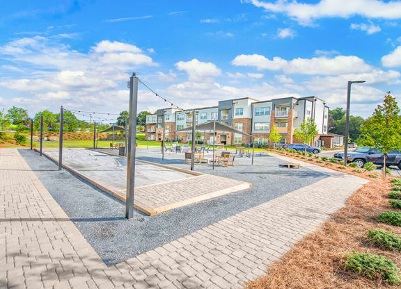 Community green and game area bocce ball court