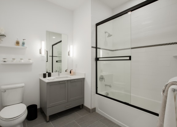 Bathroom With Bathtub at The Rail at Red Bank, New Jersey