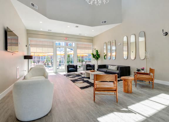 Resident lounge seating area at The Rail at North Bergen luxury apartments