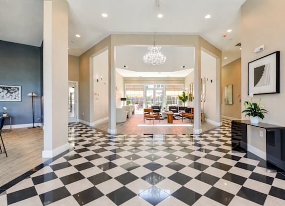 Elegant resident clubhouse with lounge seating at The Rail North Bergen apartments