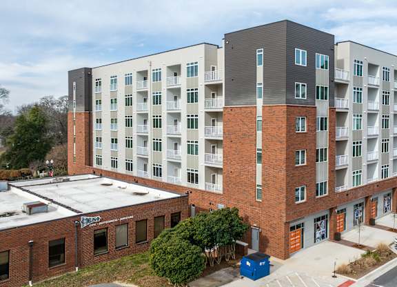 Aerial view of NOVI at Concord - luxury apartment complex in downtown Concord, NC