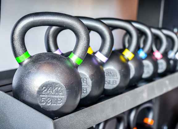 A set of kettlebells at Novi Flats in concord, NC