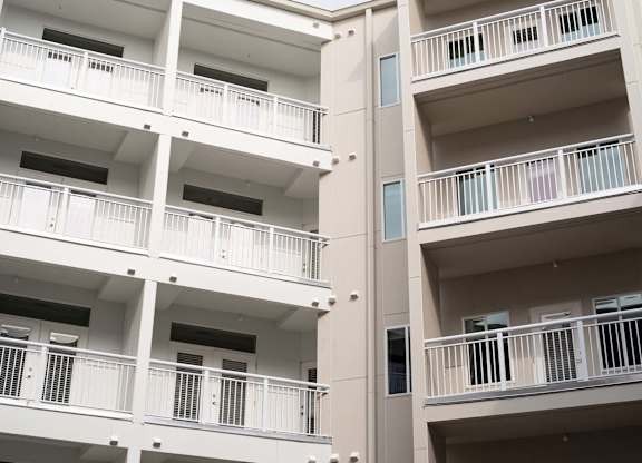 Balconies overlooking the courtyard at Novi Rise in Concord, NC