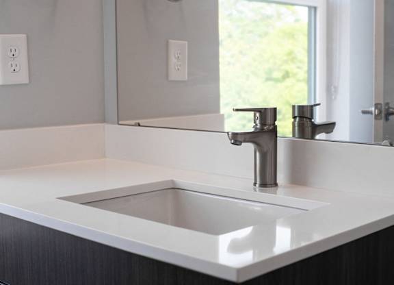 Quartz vanity tops at Novi Flats in downtown Concord, NC