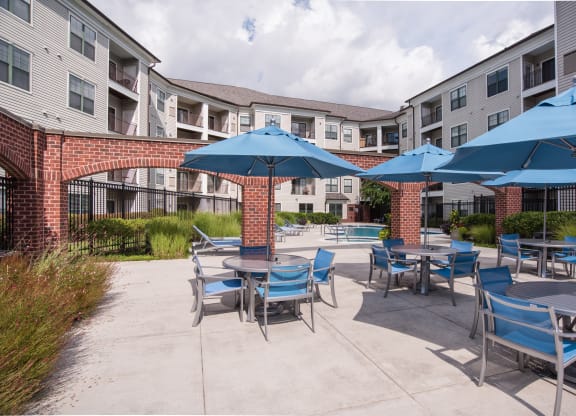 Poolside Dining Tables at The Cosmopolitan at Lorton Station, Lorton, Virginia
