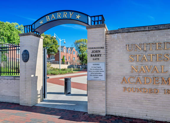 the entrance to the barry united states naval academy founded 1845 at the gate