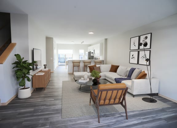 a living room with a couch and a table