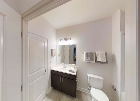 a bathroom with a sink toilet and a mirror