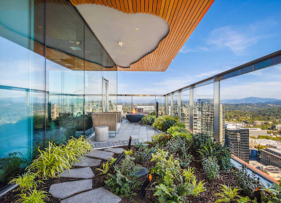 The Sky Terrace at Two Lincoln Tower overlooking a cityscape.
