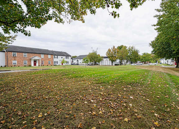 Expansive community green space with mature trees at The Vale at Walnut Creek Apartments, Columbus, OH