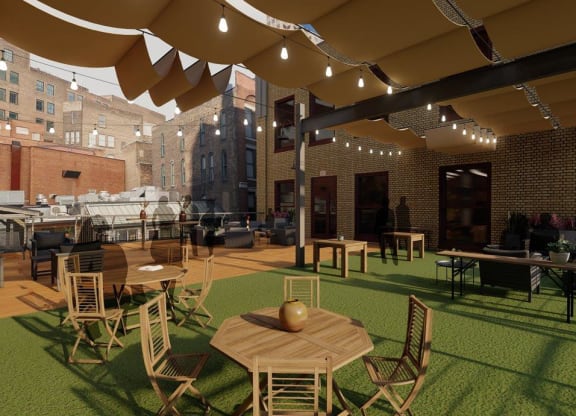a rendering of the outdoor patio at the brewery