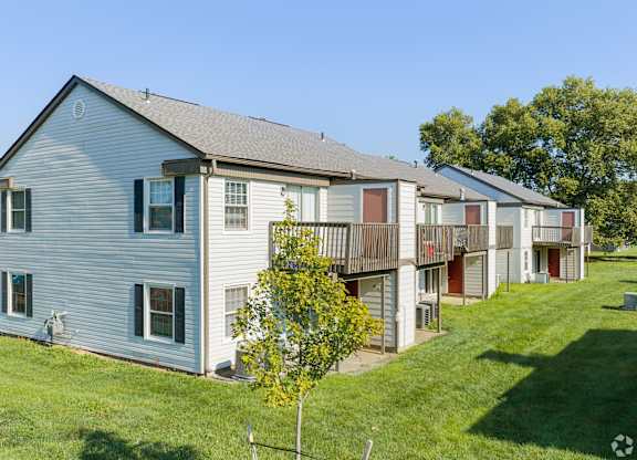 A row of houses with a tree in front of the first one.