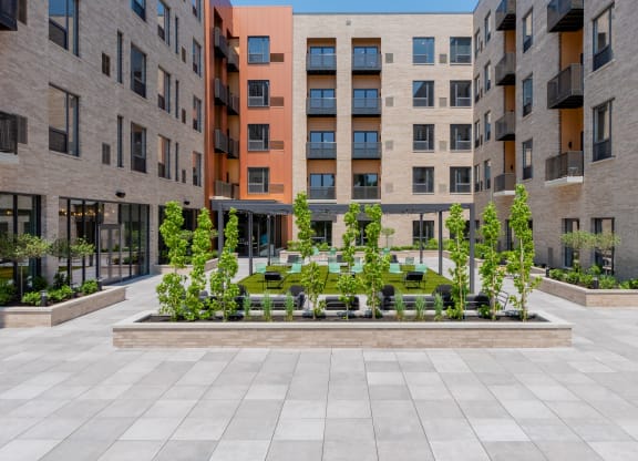 Outdoor space at TREO Apartments, Cleveland, 44116