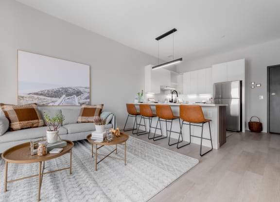 Living/ Kitchen area at TREO Apartments, Cleveland, OH