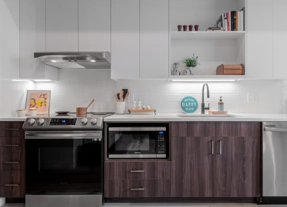 Stainless steel kitchen at TREO apartments 44116
