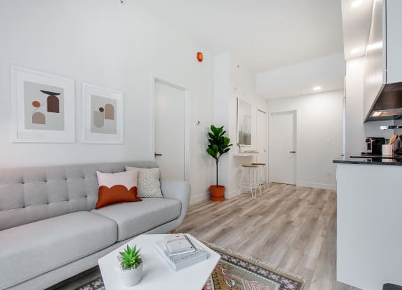 a living room with a couch and a coffee table