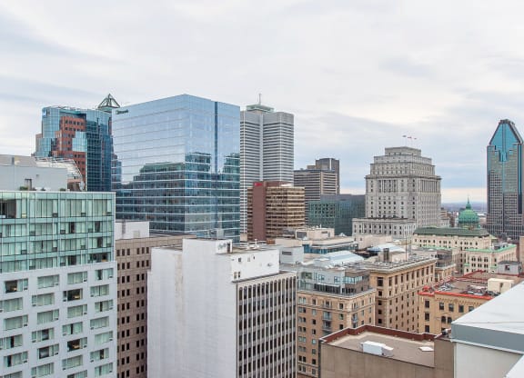 a view of the city from the roof of a building