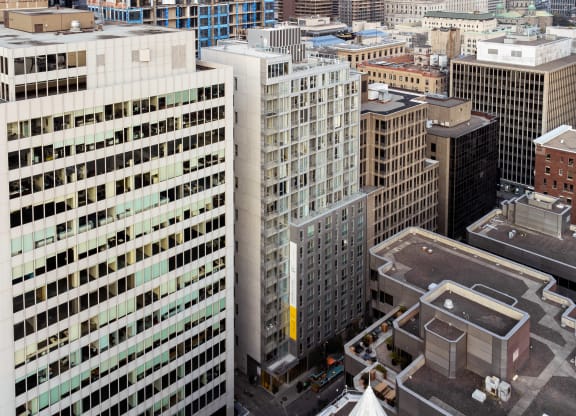 a view of the city from the top of a building