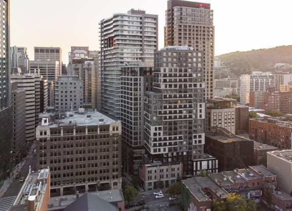 a view of the city from the roof of a building