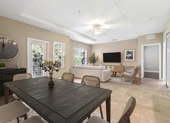 Large living area with tile floor at The Amalfi Clearwater Apartments