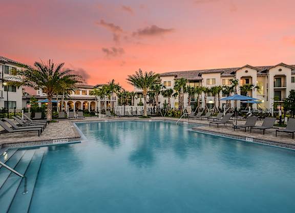 Resort-Style Pool with Waterfall at Azura in Kendall, FL