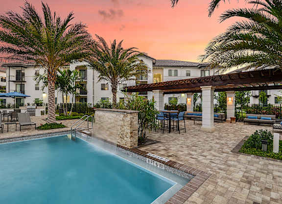 Resort-Style Pool with Waterfall at Azura in Kendall, FL