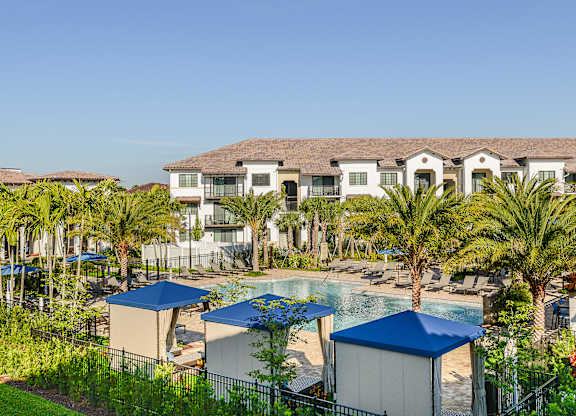 Arial view of our lush landscaping and pool area at Azura in Kendall, FL